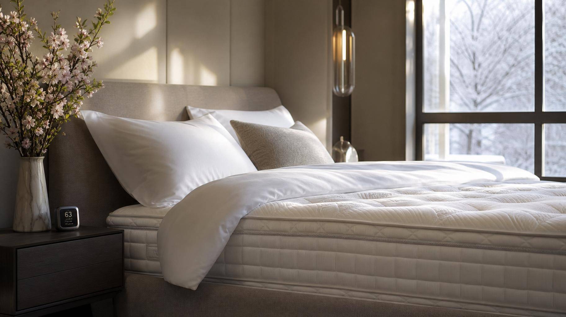 Quarto com colchão premium e elementos das quatro estações